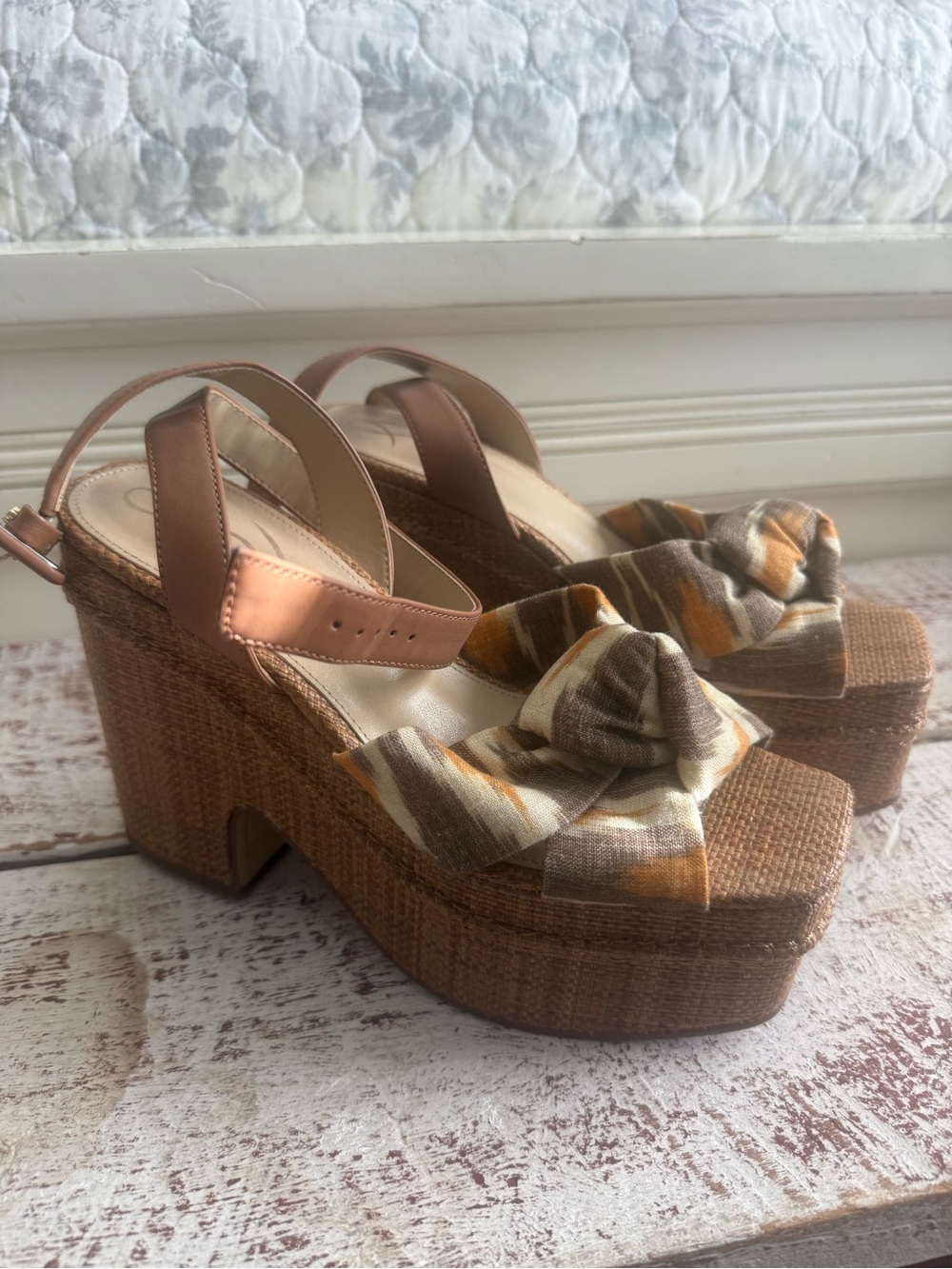 Sam Edelman Brown Woven Platform Sandals with Knotted Straps